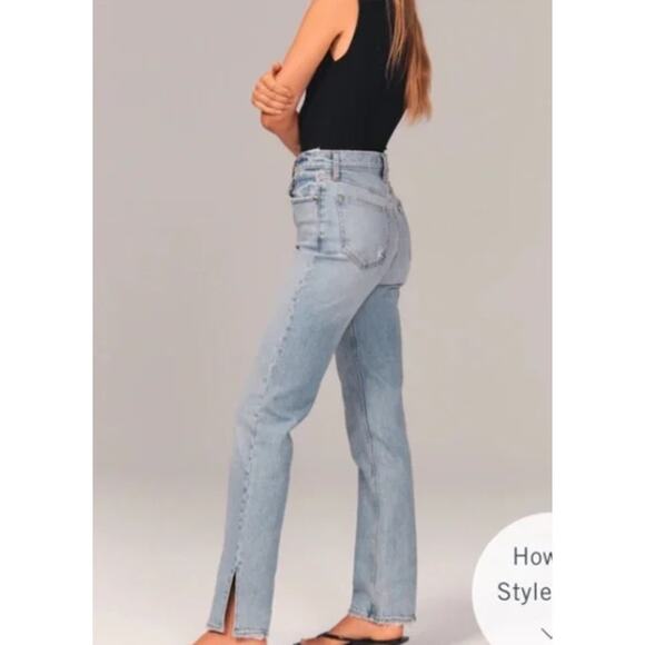 Abercrombie & Fitch Denim - Abercrombie & Fitch 90s Straight Curve Love Ultra High Rise Jeans 30 Split Hem